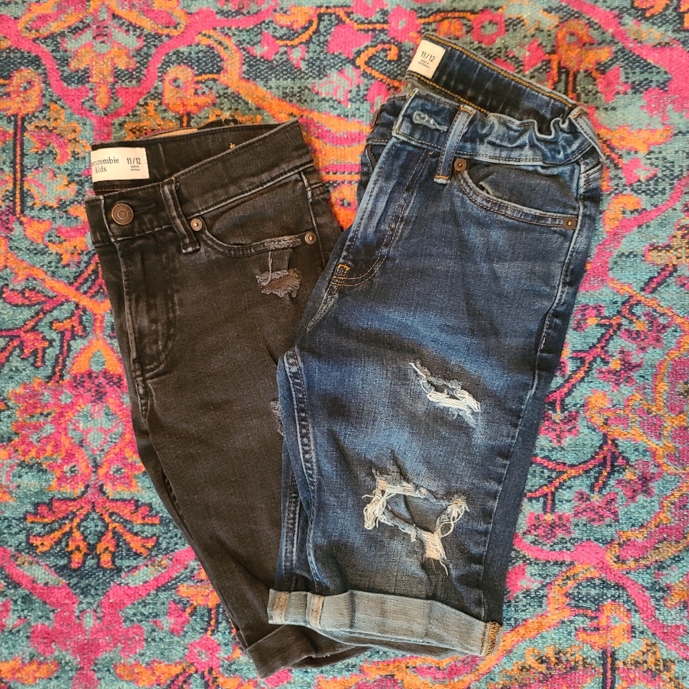 Abercrombie kids distressed jean shorts, 11/12, waist cinch tabs